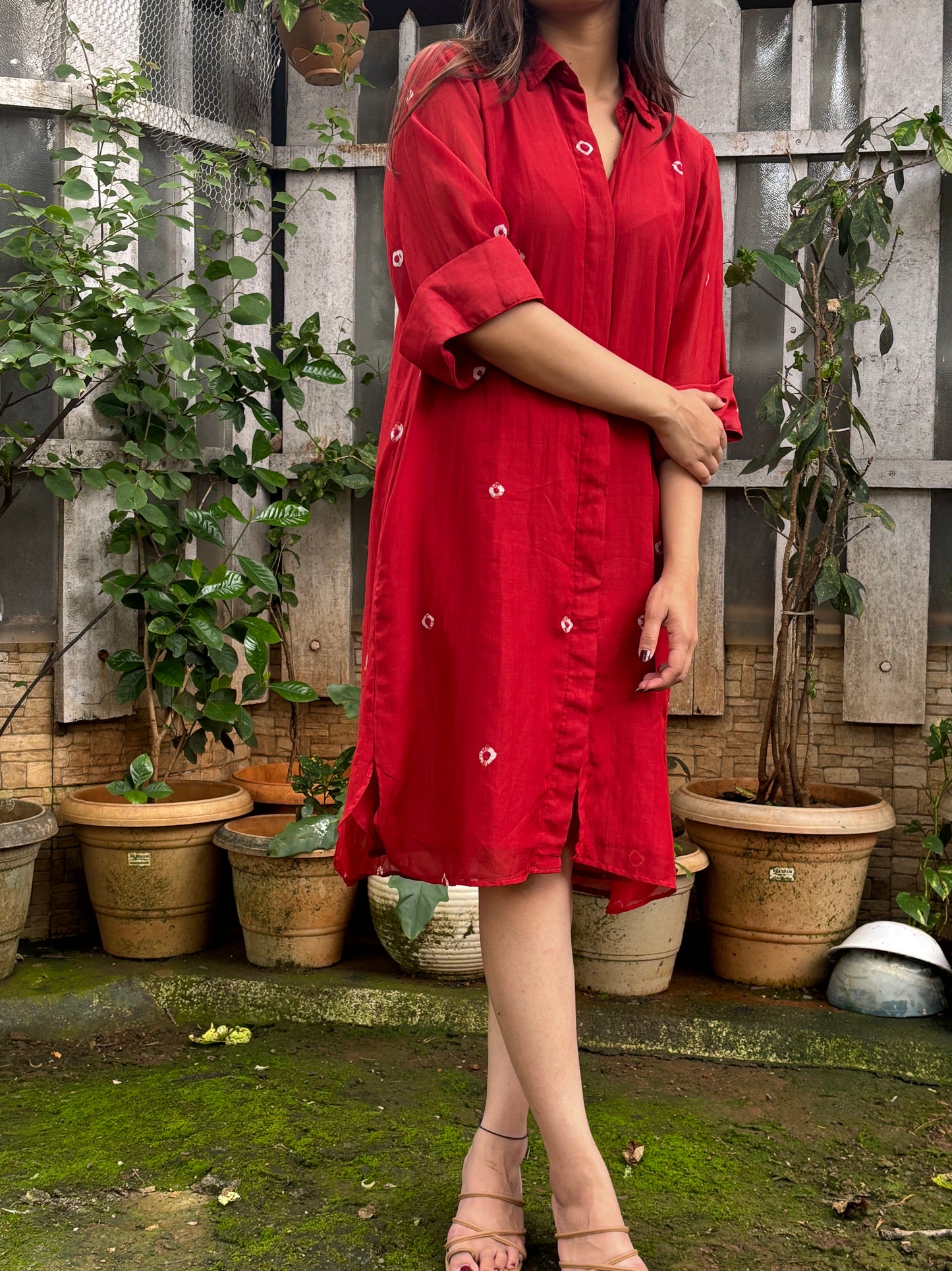 Red Bandhani Cotton Dress for Women ๐