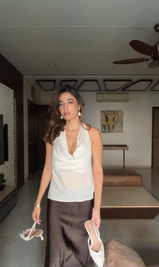 Luna White Cowl neck tie-up top