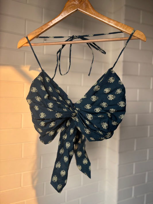 Blue lotus handblock cotton bralette top 🪷