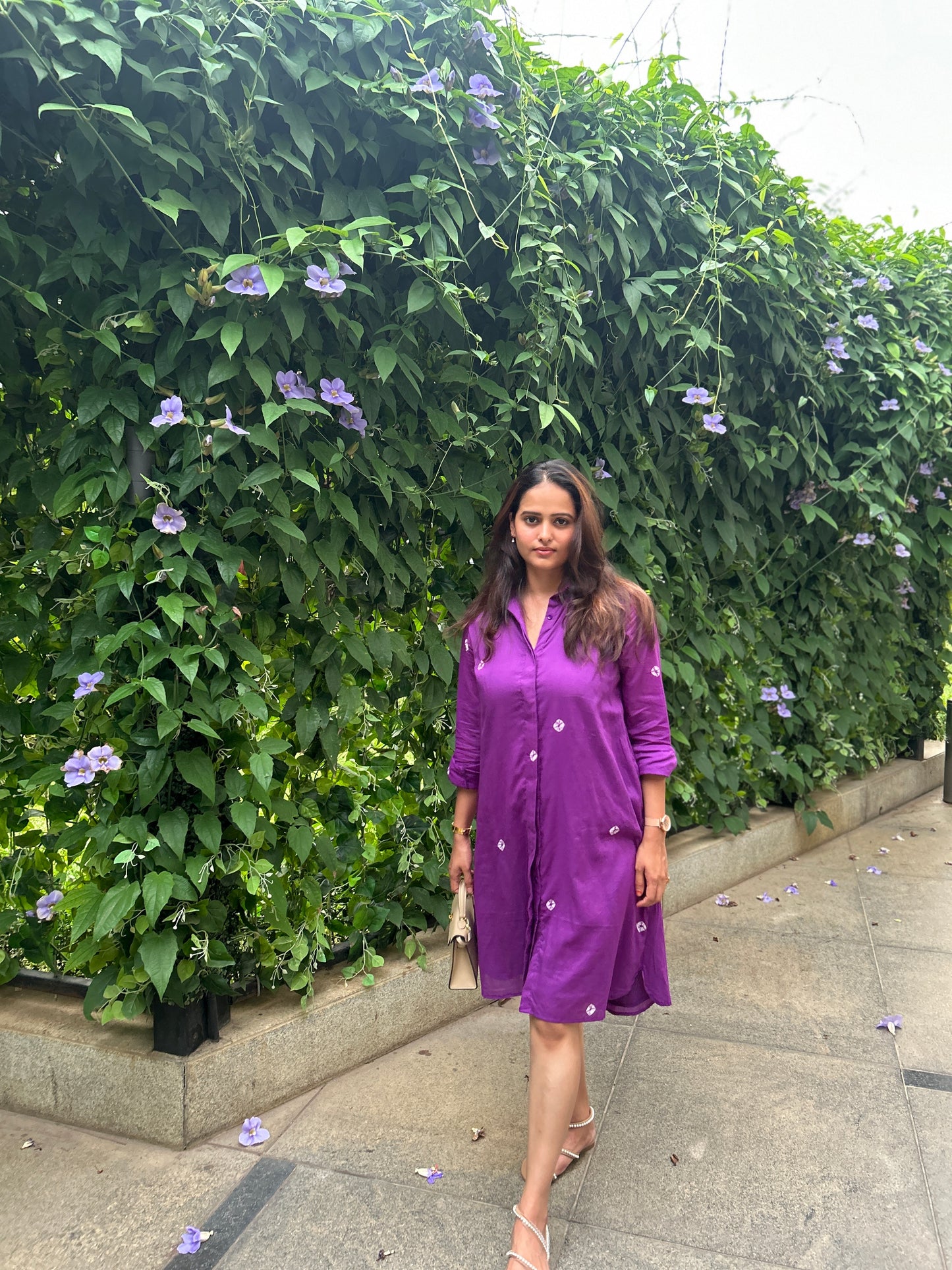 Purple Bandhani Cotton Shirt Dress