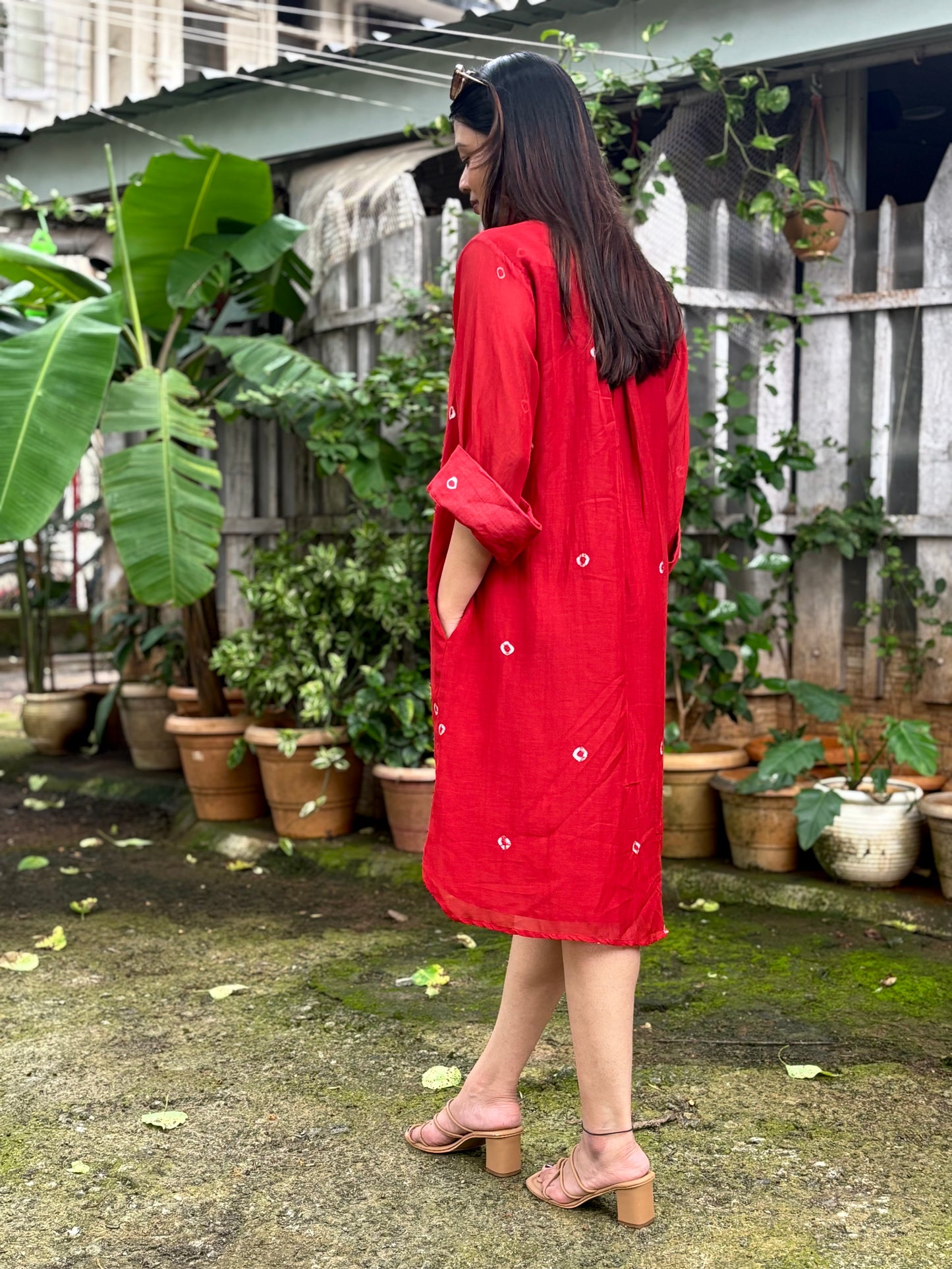 Red Bandhani Cotton Dress for Women ๐