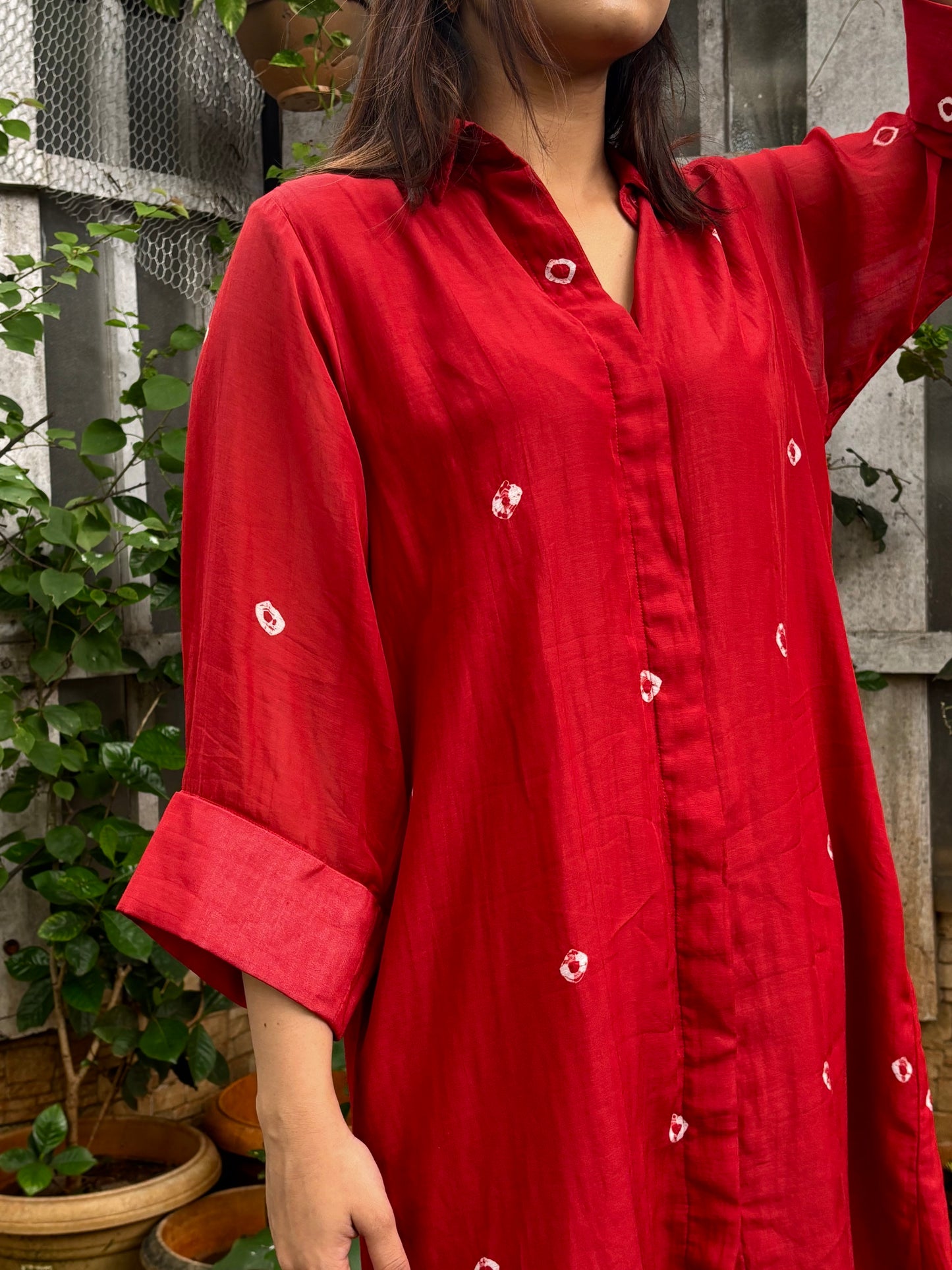 Red Bandhani Cotton Dress for Women ๐