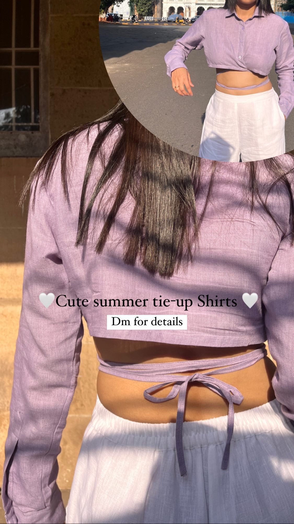 Lavender cropped linen shirt for women