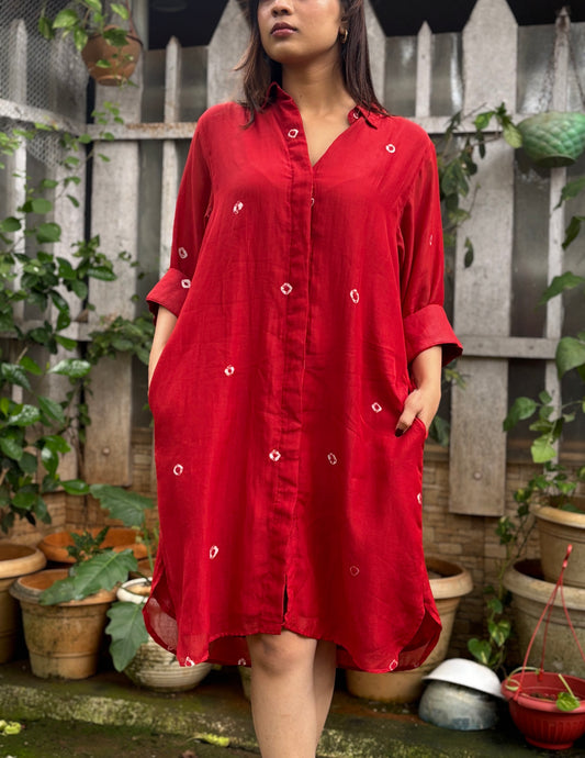 Red Bandhani Cotton Dress for Women 🍒