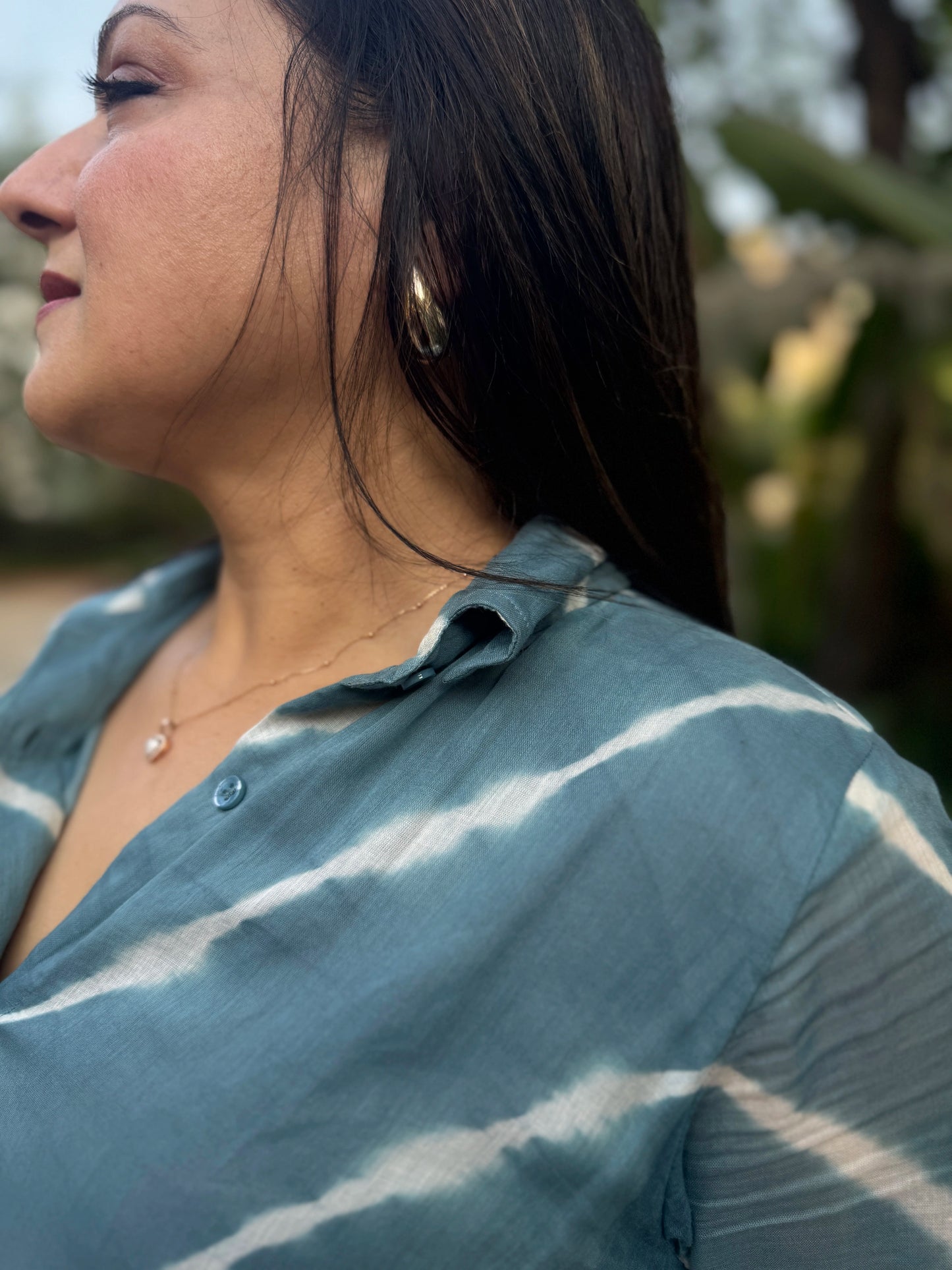 Blue Lehariya Cotton Shirt Dress