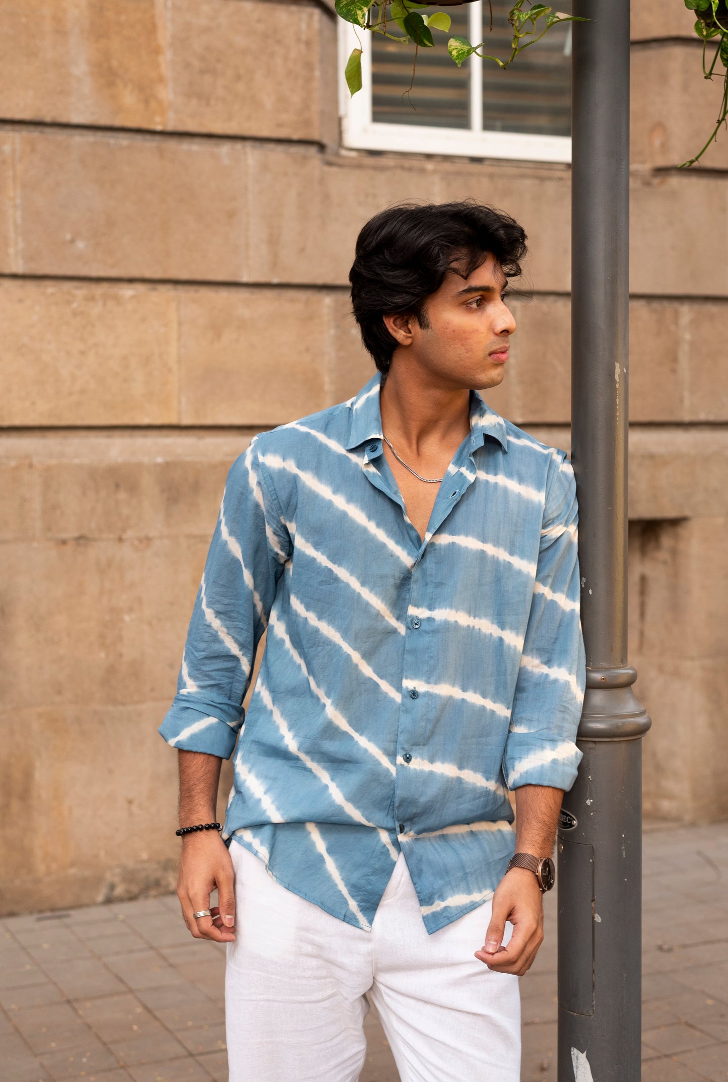 Blue Lehariya Cotton Shirt