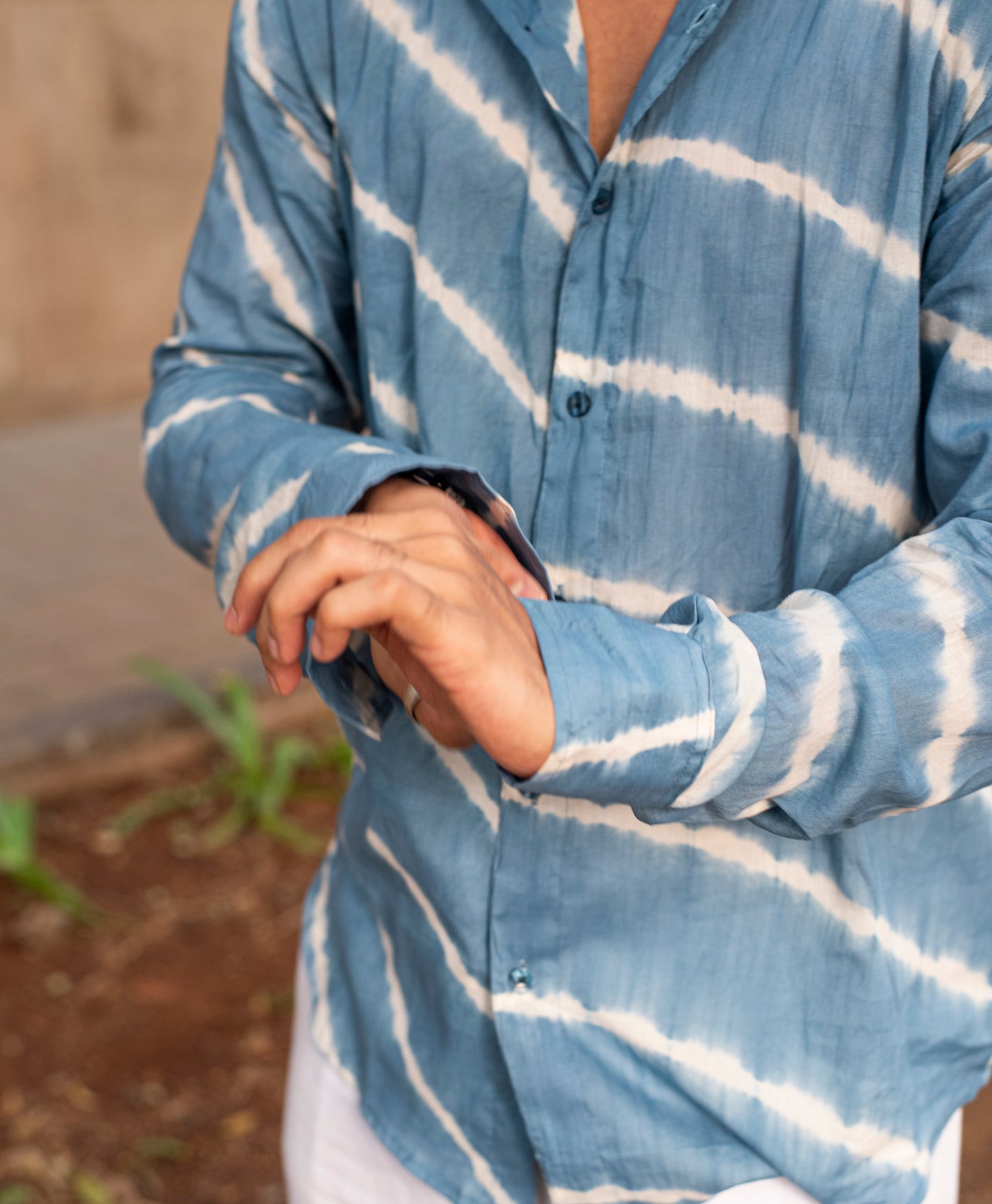 Blue Lehariya Cotton Shirt