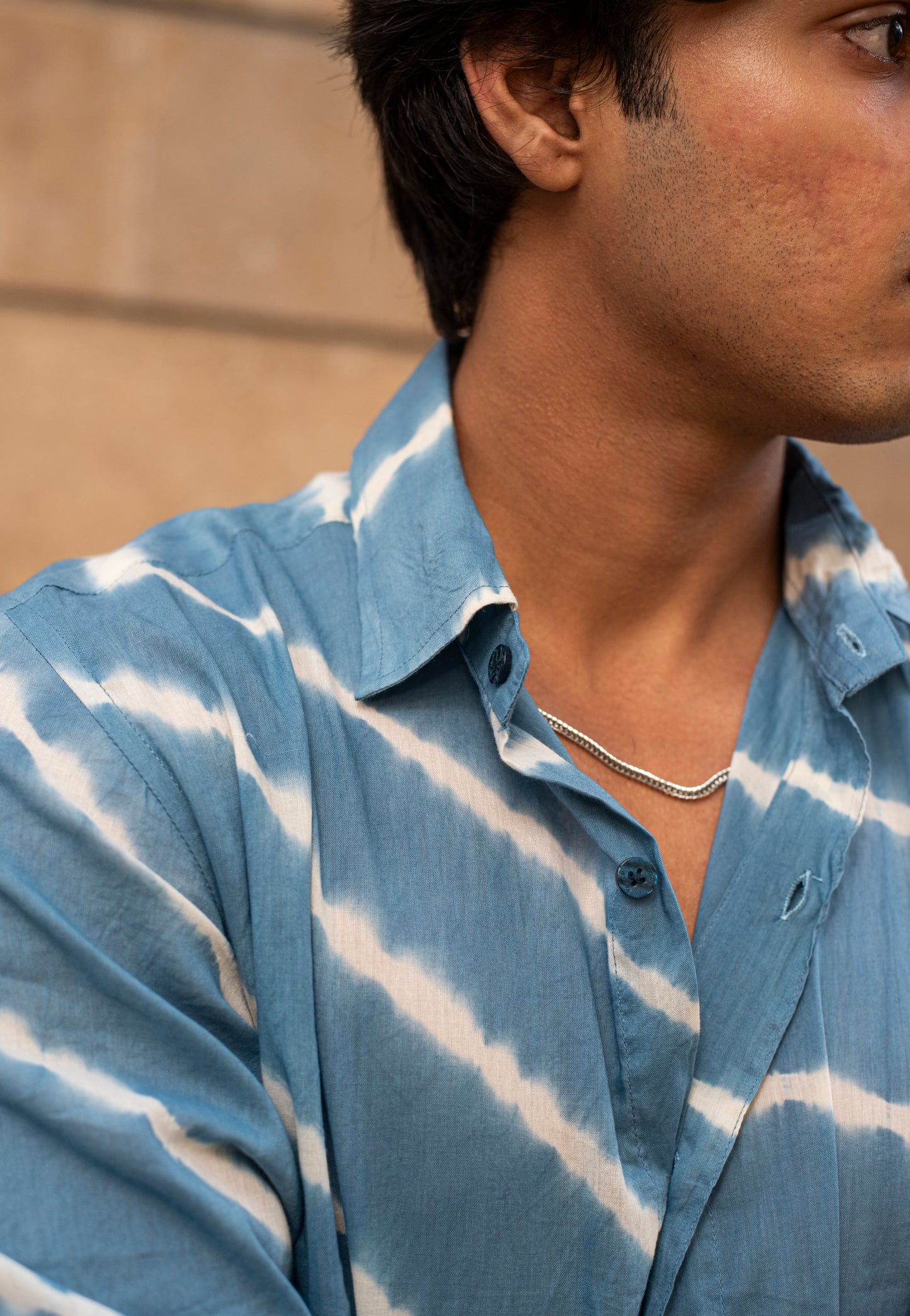 Blue Lehariya Cotton Shirt