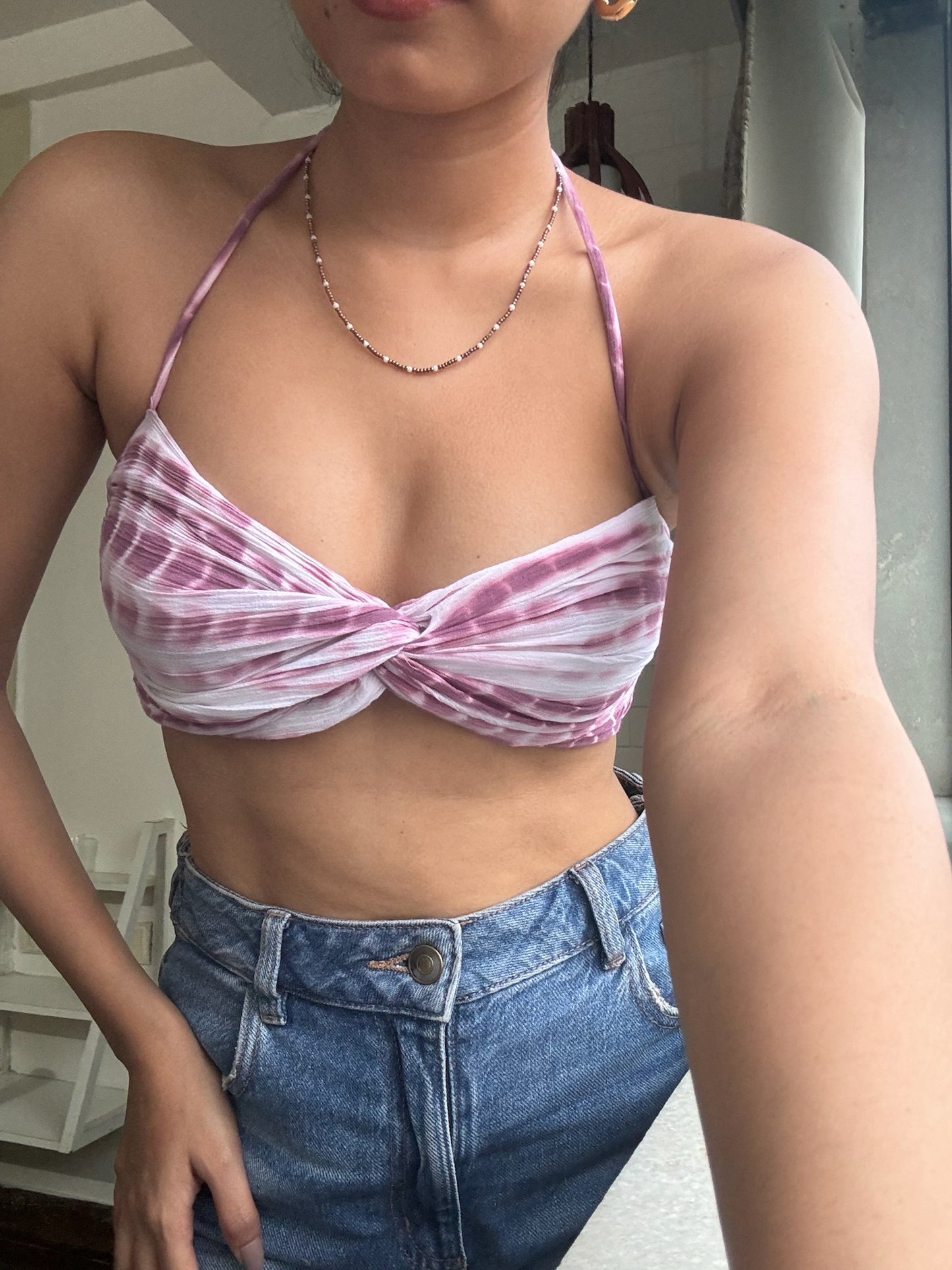 Purple tie and dye bralette top