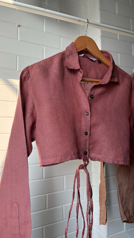 Mauve linen cropped shirt for women