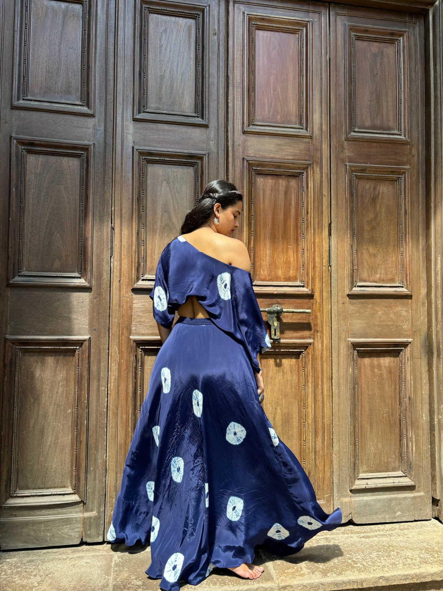 Indigo blue Indo fusion Lehenga set for women