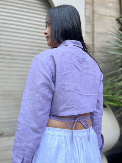 Lavender cropped linen shirt for women