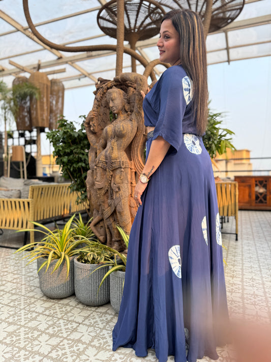 Indigo blue Indo fusion Lehenga set for women