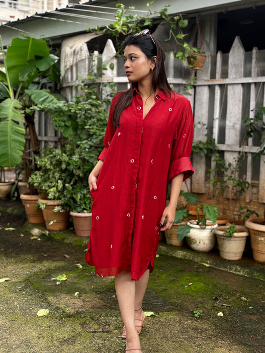 Red Bandhani Cotton Dress for Women 🍒