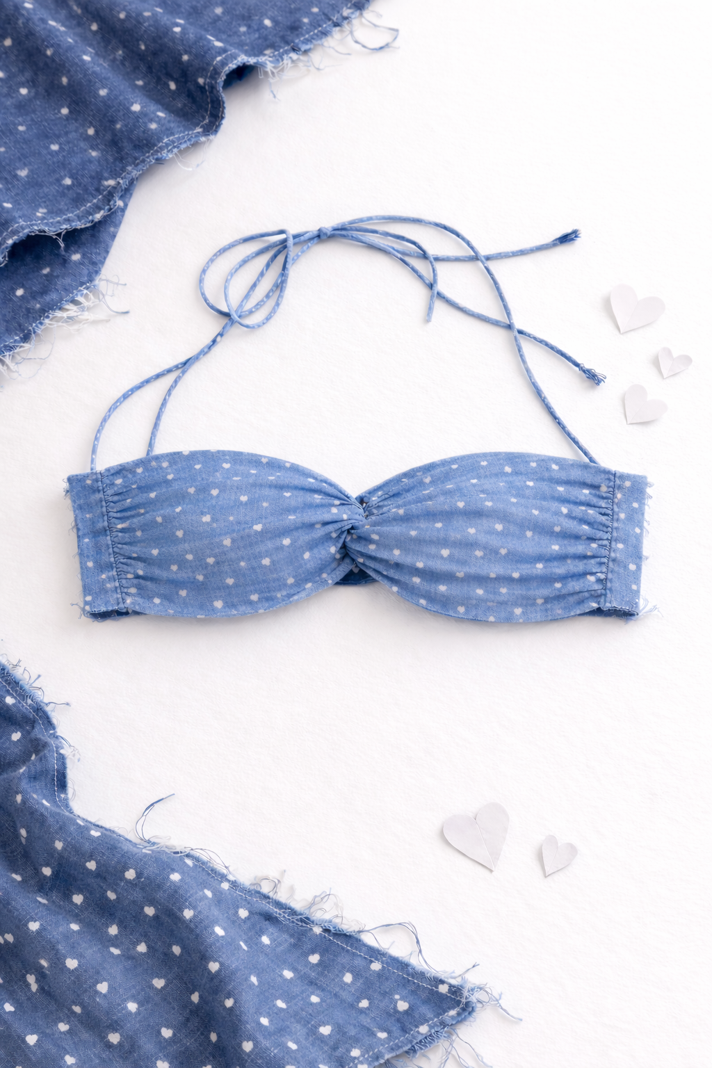 Denim hearts bralette top for women