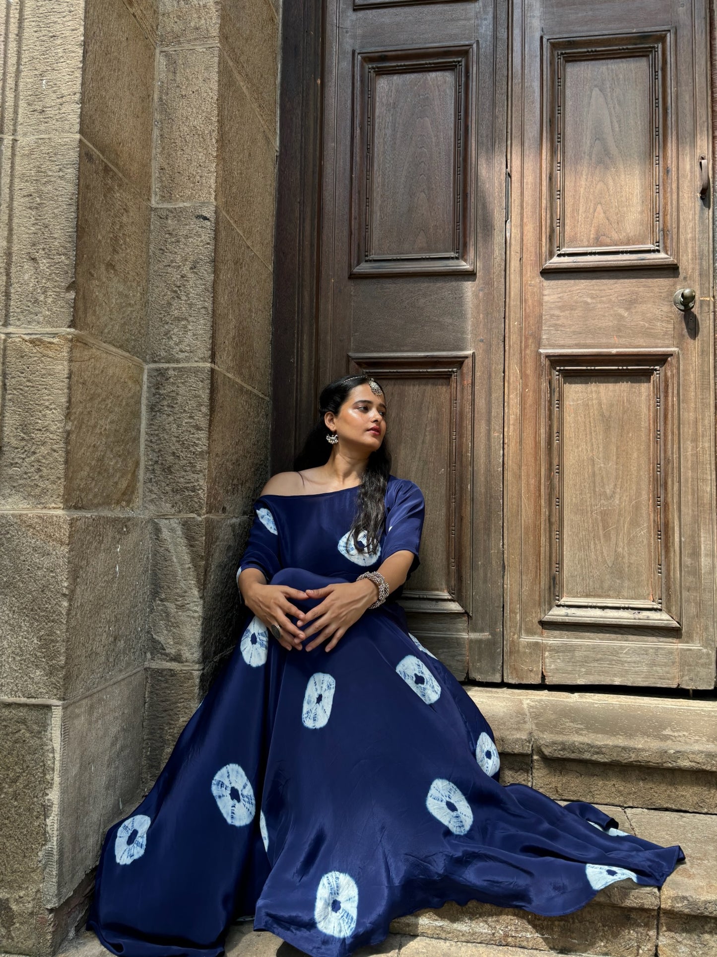 Indigo blue Indo fusion Lehenga set for women