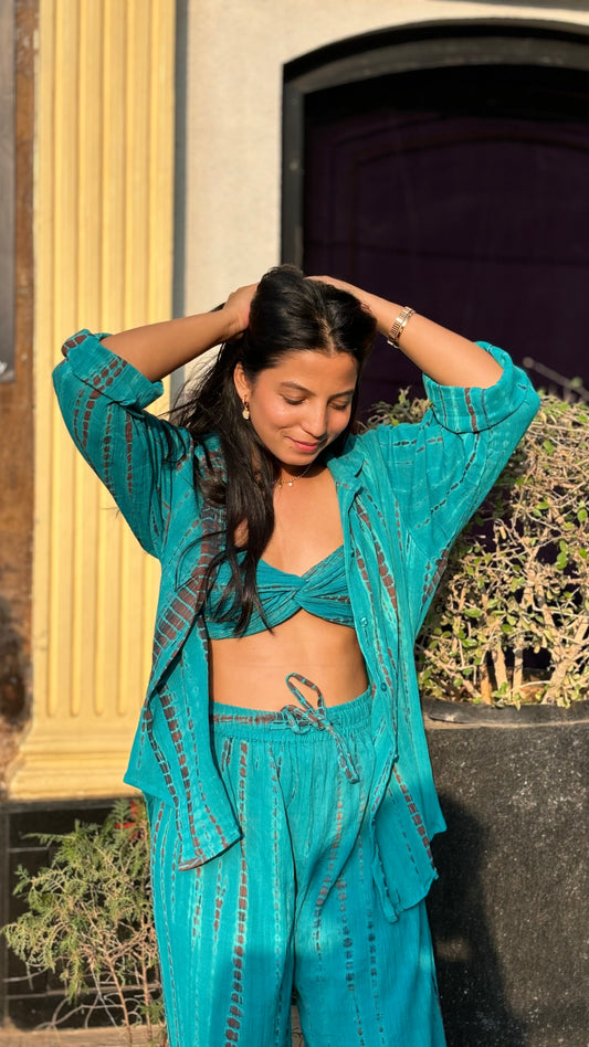 Teal cotton tie dye shirt for women