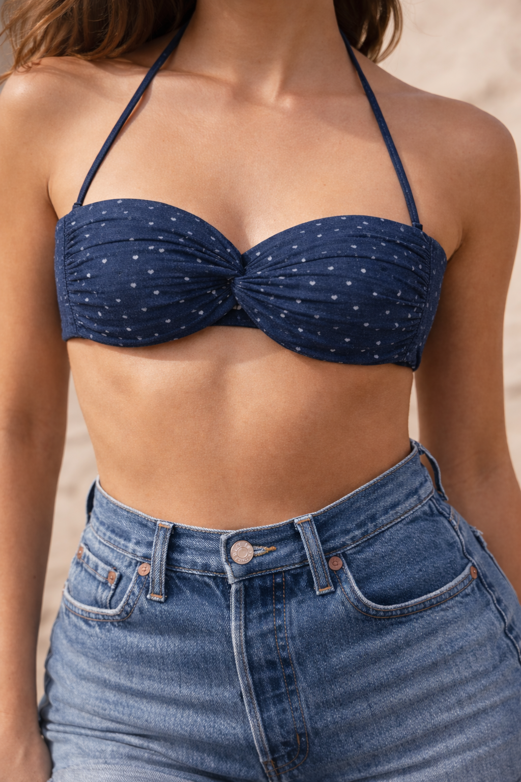 Denim hearts bralette top for women