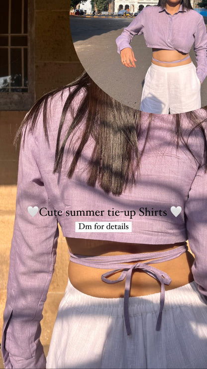 Lavender cropped linen shirt for women