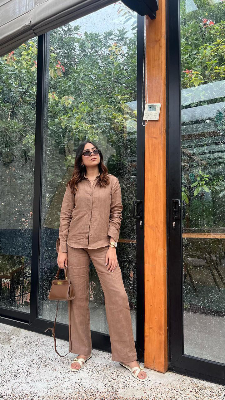 Tan Linen Co ord set for women 🤎