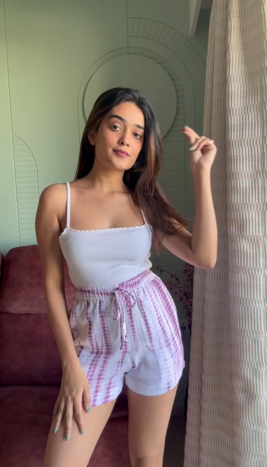 Lavender tie dye cotton shorts for women