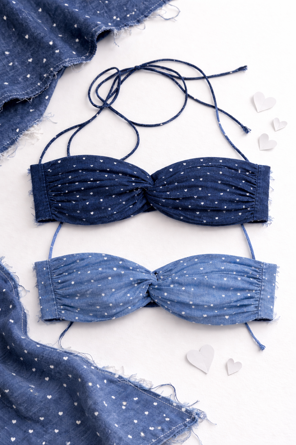 Denim hearts bralette top for women
